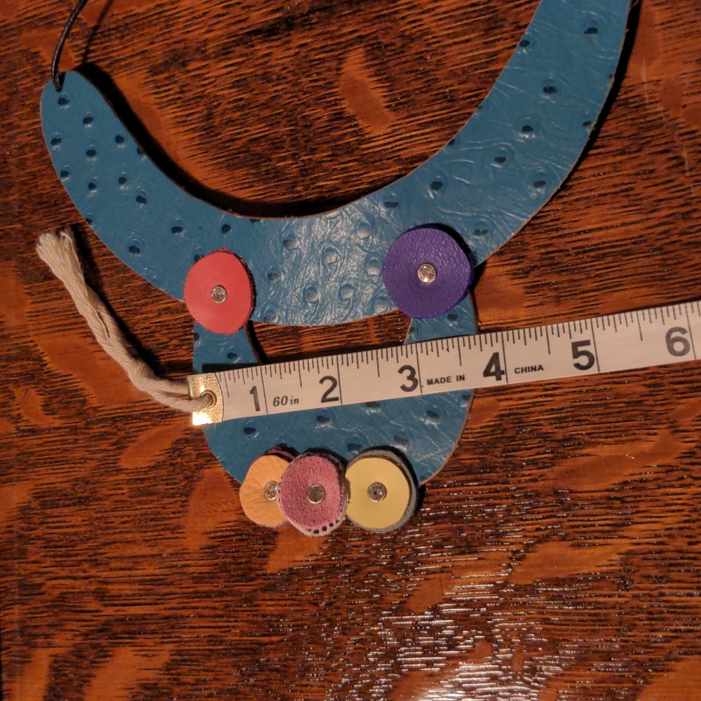 Handmade Genuine Leather Circles Bib Statement Necklace Multicolor B - Picture 9 of 12
